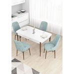 Canisa Taç Serisi 80x132 cm Açılabilir Beyaz Masa Ceviz Ayak 4 Sandalye Gold Halkalı Su Yeşili Mutfak Masası Takımı