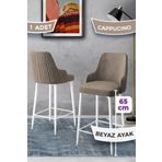 Canisa Tera Serisi 1 Adet 65 Cm Cappucino Ada Mutfak Bar Sandalyesi Babyface Kumaş Beyaz Metal Ayaklı