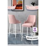 Canisa Tera Serisi 2 Pembe Sandalye 65 Cm Ada Mutfak Bar Sandalyesi Babyface Kumaş Beyaz Metal Ayaklı
