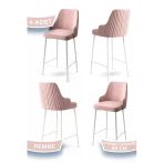 Canisa Tera Serisi 4 Pembe Sandalye 65 Cm Ada Mutfak Bar Sandalyesi Babyface Kumaş Beyaz Metal Ayaklı