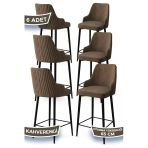 Canisa Tera Serisi 6 Kahve Sandalye 65 Cm Ada Mutfak Bar Sandalyesi Babyface Kumaş Siyah Metal Ayaklı
