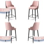 Canisa Tera Serisi, 65 cm Mutfak Bar Sandalyesi, Babyface Kumaş, Siyah Metal Ayak 4 Adet Sandalye - Pembe - Siyah