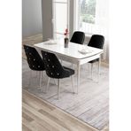 Canisa Tia Serisi 80x132 cm Açılabilir Beyaz Yemek Masası Takımı, 4 Siyah Sandalye