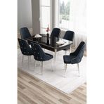 Canisa Tia Serisi 80x132 cm Açılabilir Yemek Odası Takımı, Siyah Mermer Desen Masa, 6 Antrasit Sandalye