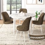 Canisa Tor Serisi Yuvarlak Mutfak Masa Takımı Beyaz Mermer Desen Masa ve 4 Kahverengi Sandalye