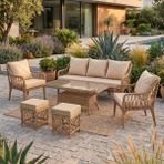Canisa Tulipa Serisi 1.Sınıf 3+1+1 +2 Puf Cappucino Rattan, Cappucino Minder Bahçe Balkon Oturma Koltuk Takımı - Cappuccino