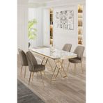 Canisa Vals Serisi 80x130 cm Beyaz Mermer Desen Masa Takımı, Gold Ayaklı, 4 Cappucino Sandalye