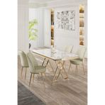 Canisa Vals Serisi 80x130 cm Beyaz Mermer Desen Masa Takımı, Gold Ayaklı, 4 Krem Sandalye