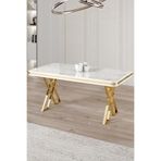 Canisa Vals Serisi 80x130 cm Sabit Masa, Beyaz Mermer Desen, Gold Ayaklı