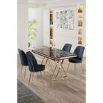 Canisa Vals Serisi 80x130 cm Siyah Mermer Desen Masa Takımı, Gold Ayaklı, 4 Antrasit Sandalye