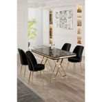 Canisa Vals Serisi 80x130 cm Siyah Mermer Desen Masa Takımı, Gold Ayaklı, 4 Siyah Sandalye