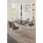 Canisa Vals Serisi 80x130 cm Siyah Mermer Desen Masa Takımı, Krom Ayaklı, 4 Cappucino Sandalye