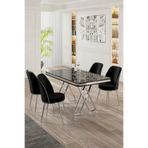 Canisa Vals Serisi 80x130 cm Siyah Mermer Desen Masa Takımı, Krom Ayaklı, 4 Siyah Sandalye