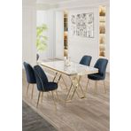 Canisa Vals Serisi 80x130 Lak Panel Beyaz Mermer Desen Masa Takımı Gold Ayaklı 4 Antrasit Sandalye