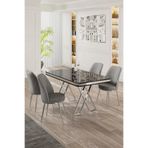 Canisa Vals Serisi 80x132 cm Siyah Mermer Desen Masa Takımı, Krom Ayaklı, 4 Gri Sandalye