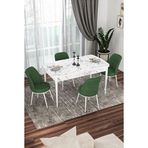 Canisa Via Serisi Beyaz Mermer Desen Masa 80x132 cm Açılabilir 4 Sandalye Su Yeşili Mutfak Masa Takımı