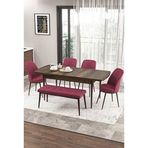Canisa Zen Serisi Barok Ahşap Desen MDF 80x132 cm Açılabilir 4 Sandalye 1 Pera Bench Bordo Mutfak Masa Takımı