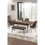 Canisa Zen Serisi Barok Ahşap Desen MDF 80x132 cm Açılabilir 4 Sandalye 1 Pera Bench Kahverengi Mutfak Masa Takımı