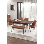 Canisa Zen Serisi Barok Ahşap Desen MDF 80x132 cm Açılabilir 4 Sandalye 1 Pera Bench Kiremit Mutfak Masa Takımı