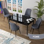 Canisa Zen Serisi Siyah Mermer Desen MDF 80x132 Açılabilir Mutfak Masası Takımı Füme 4 Sandalye