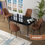 Canisa Zen Serisi Siyah Mermer Desen MDF 80x132 Açılabilir Mutfak Masası Takımı Kiremit 4 Sandalye