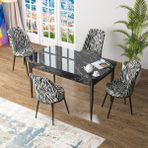 Canisa Zen Serisi Siyah Mermer Desen MDF 80x132 Açılabilir Mutfak Masası Takımı Siyah 4 Sandalye