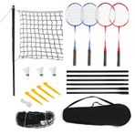 Cankypu 4 Oyuncu Badminton Seti Raketler, Ağ Taşıma Çantası ve Yetişkinler için Tüy Top