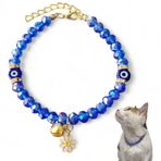 Çanlı Köpek-Kedi Tasması, Kız ve Erkek Kediler için Nazar Boncukları, Parlak Kristal Taşlar, Küçük ve Büyük Kediler için Ayarlanabilir Yaka, Küçük Irk Köpekler (Mavi)