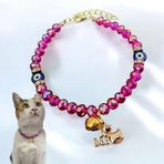 Çanlı Köpek-Kedi Tasması, Kız ve Erkek Kediler için Nazar Boncukları, Parlak Kristal Taşlar, Küçük ve Büyük Kediler için Ayarlanabilir Yaka, Küçük Irk Köpekler (Pembe)