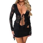 Canli4Y Sheer Mesh Crop Tops Y2K Siyah Uzun Kollu Kadın Hırka