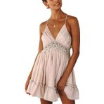 Canli4Y Sırtsız plaj elbisesi, yazlık elbise, askılı elbise, V yakalı, sırtı açık, yazlık elbise, pembe-1, S
