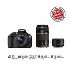 Canon Eos 1100D 18-55mm + 75-300mm + EF 50 mm f/1,8 II 12MP 2.7" LCD DSLR Dijital Fotoğraf Makinesi