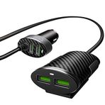 Canpay Araba Araç İçi Ön ve Arka Koltuk Uzatmalı (1.2 Metre) 4 USB Girişli Çakmaklık Şarj Adaptörü Başlığı