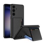 Canpay Samsung Galaxy S24 Uyumlu Kılıf Suni Deri Sürgülü Kamera Korumalı Standlı Kartlık Bölmeli Deri Kapak