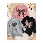 Cans KIZ ÇOCUK LOVE KALP VE KURDELE BASKILI ÜÇLÜ GRİ/PEMBE/SİYAH SWEATSHİRT