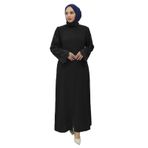 CANSEN KADIN LÜX KREP KUMAŞ KOLU TAŞLI KEMERLİ ABAYA ABİYE FERACE SİYAH 52