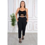 Canseven Fashion Yüksel Bel Dar Paça Bilekte Paçası Kuş Gözü Modelli Esnek Kadın Kumaş Pantolon