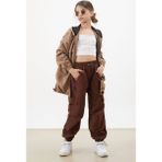 Cansın Mini 18499 Kahve Kapüşonlu Fermuarlı Paraşüt Kız Çocuk Ceket