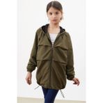 Cansın Mini 18500 Haki Kapüşonlu Fermuarlı Kız Çocuk Ceket