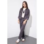 Cansın Mini Antrasit Leopar Desenli Ceketli ve Pantolonlu Kız Çocuk Badili 3lü Takım 23549 - 11 - 12 Yaş