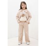 Cansın Mini Bej Çiçek Yaka Detaylı Ceketli Kız Çocuk Pantolonlu 3lü Takım 23632
