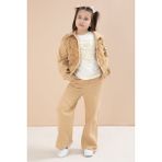 Cansın Mini Bej Önü Gül Işlemeli Ceketli Kız Çocuk Pantolonlu 3lü Alt Üst Takım 23608 - 10 - 11 Yaş
