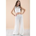 Cansın Mini Beyaz Fitilli Croplu Kız Çocuk Geniş Kesim Pantolonlu Takım 20381 - 12 - 13 Yaş