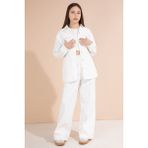 Cansın Mini Beyaz Kalp Işlemeli Gömlekli Geniş Paça Pantolonlu Kız Çocuk Gabardin Takım 23553 - 8 - 9 Yaş