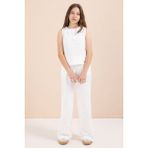Cansın Mini Ekru Geniş Paça Pantolonlu Kız Çocuk Keten Croplu Takım 23450 - 8 - 9 Yaş
