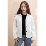Cansın Mini Ekru Sırtı Düğme Detaylı Kız Çocuk Gabardin Kumaş Ceket 23570