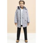 Cansın Mini Gri İçi Kürklü Çıtçıtlı Cepli Uzun Kesim Erkek Çocuk Kapüşonlu Şişme Mont 21448