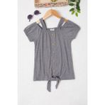 Cansın Mini Gri Omuz Askılı Düğme Detaylı Kız Çocuk T-Shirt 17606 - 4 - 5 Yaş
