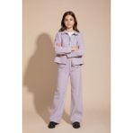 Cansın Mini Gül Kurusu Düğme Detaylı Keten Gömlekli Pantolonlu Kız Çocuk 3lü Takım 23497 - 8 - 9 Yaş