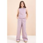 Cansın Mini Gül Kurusu Geniş Paça Pantolonlu Kız Çocuk Keten Croplu Takım 23451 - 9 - 10 Yaş